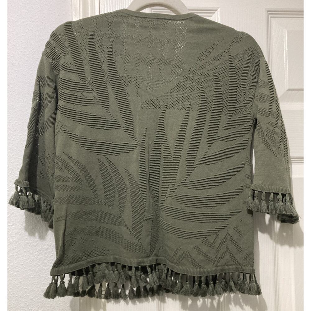 Chico’s Open Knit 3D Top Women Size 00 US XS/2 Green Tassels V-neck Boho - Picture 5 of 7